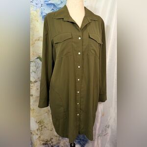 Brass Classic she’ll button down in Olive green shirt dress pockets long sleeve